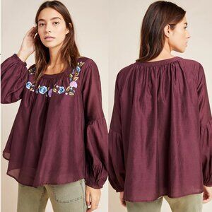 SAMANT CHAUHAN Anthropologie Helia Embroidered Swing Blouse Size M